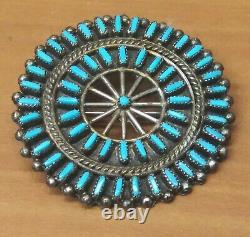 VTG S. A. Native American Zuni Sterling Silver NEEDLE Point Turquoise PENDANT/PIN