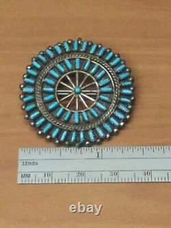 VTG S. A. Native American Zuni Sterling Silver NEEDLE Point Turquoise PENDANT/PIN
