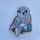 Vtg Signed Southwestern Native American Zuni Porfilio Sheyka Inlaid Owl Brooch