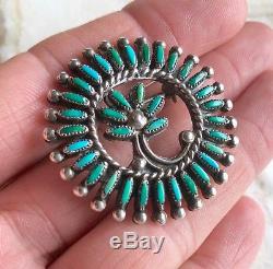 VTG Signed Zuni Native American Sterling Silver Needlepoint Turquoise Pin Brooch