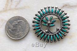 VTG Signed Zuni Native American Sterling Silver Needlepoint Turquoise Pin Brooch