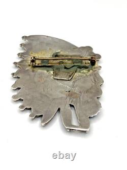 VTG Silver Multi Stone Inlay Pin Chief Headdress Turquoise MOP Zuni attr. Quam