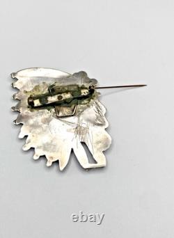 VTG Silver Multi Stone Inlay Pin Chief Headdress Turquoise MOP Zuni attr. Quam