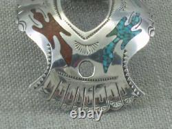 VTG Sterling Peyote Bird Coral Turquoise Inlay Hair Barrette Pin Native Navajo