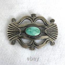 VTG Sterling Silver 925 2.5 Sandcast Navajo Stamped Kingman Turquoise Brooch