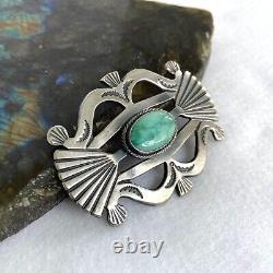 VTG Sterling Silver 925 2.5 Sandcast Navajo Stamped Kingman Turquoise Brooch