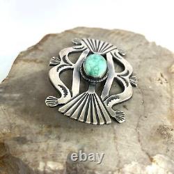 VTG Sterling Silver 925 2.5 Sandcast Navajo Stamped Kingman Turquoise Brooch