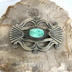 VTG Sterling Silver 925 2.5 Sandcast Navajo Stamped Kingman Turquoise Brooch