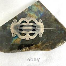 VTG Sterling Silver 925 2.5 Sandcast Navajo Stamped Kingman Turquoise Brooch