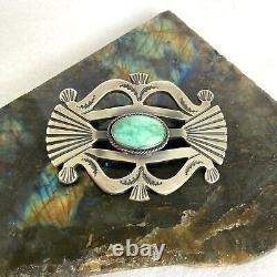 VTG Sterling Silver 925 2.5 Sandcast Navajo Stamped Kingman Turquoise Brooch