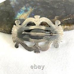 VTG Sterling Silver 925 2.5 Sandcast Navajo Stamped Kingman Turquoise Brooch