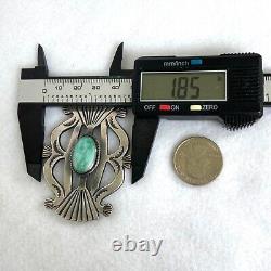 VTG Sterling Silver 925 2.5 Sandcast Navajo Stamped Kingman Turquoise Brooch