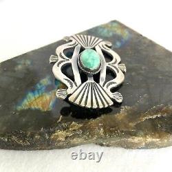 VTG Sterling Silver 925 2.5 Sandcast Navajo Stamped Kingman Turquoise Brooch