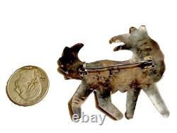 VTG Sterling Silver Native American Artisan Coyote Wolf Brooch Awesome OLD