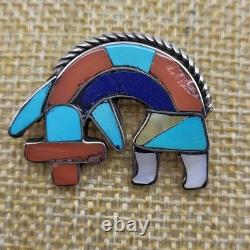 VTG Sterling Silver Old Pawn Hopi Kachina Stone Inlay Brooch Pin Native American