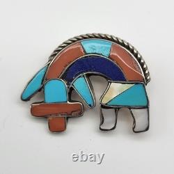 VTG Sterling Silver Old Pawn Hopi Kachina Stone Inlay Brooch Pin Native American