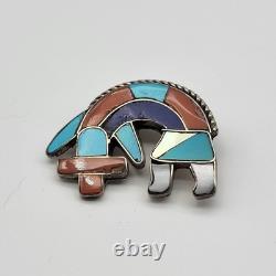 VTG Sterling Silver Old Pawn Hopi Kachina Stone Inlay Brooch Pin Native American