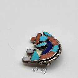 VTG Sterling Silver Old Pawn Hopi Kachina Stone Inlay Brooch Pin Native American