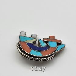 VTG Sterling Silver Old Pawn Hopi Kachina Stone Inlay Brooch Pin Native American VTG Sterling Silver Old Pawn Hopi Kachina Stone Inlay Brooch Pin Native American