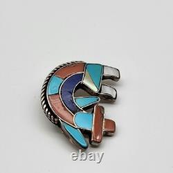 VTG Sterling Silver Old Pawn Hopi Kachina Stone Inlay Brooch Pin Native American