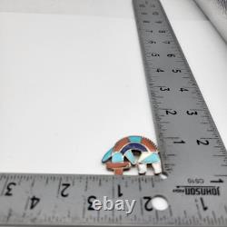 VTG Sterling Silver Old Pawn Hopi Kachina Stone Inlay Brooch Pin Native American