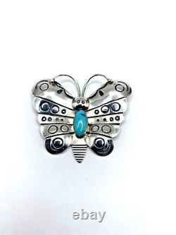 VTG Sterling Silver Turquoise Butterfly Pin Southwest Native American Handmade