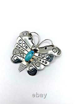 VTG Sterling Silver Turquoise Butterfly Pin Southwest Native American Handmade