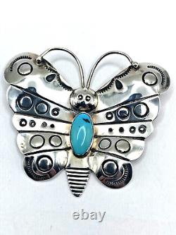 VTG Sterling Silver Turquoise Butterfly Pin Southwest Native American Handmade