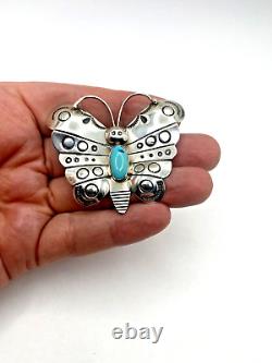 VTG Sterling Silver Turquoise Butterfly Pin Southwest Native American Handmade