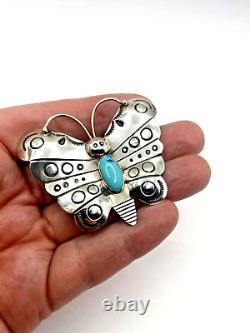 VTG Sterling Silver Turquoise Butterfly Pin Southwest Native American Handmade