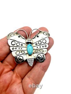 VTG Sterling Silver Turquoise Butterfly Pin Southwest Native American Handmade