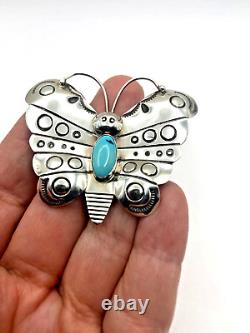 VTG Sterling Silver Turquoise Butterfly Pin Southwest Native American Handmade