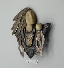 VTG Zealandia Native American Face Carved Brooch Sterling Silver