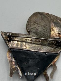 VTG Zealandia Native American Face Carved Brooch Sterling Silver