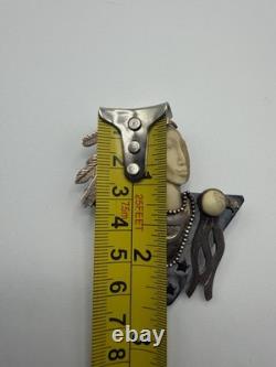 VTG Zealandia Native American Face Carved Brooch Sterling Silver