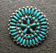 Vtg Zuni Navajo Sterling Silver. 925 Turquoise Petit Point Cluster Concho Pin