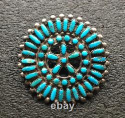 VTG Zuni Navajo Sterling Silver. 925 Turquoise Petit Point Cluster Concho Pin