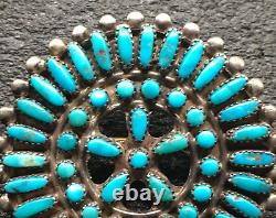 VTG Zuni Navajo Sterling Silver. 925 Turquoise Petit Point Cluster Concho Pin