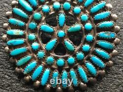 VTG Zuni Navajo Sterling Silver. 925 Turquoise Petit Point Cluster Concho Pin