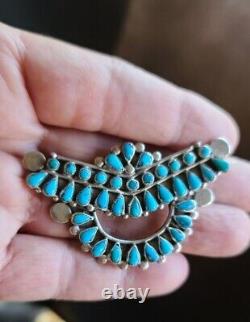 VTG Zuni Petit Point Turquoise Sterling Silver Pin