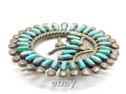 VTG Zuni Sterling Petit Point Turquoise Brooch Pin Old Pawn Native American