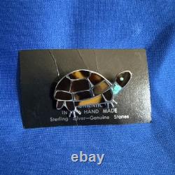 VTG Zuni Sterling Silver Turtle Pin Brooch Native American Mosaic Inlay Unsigned
