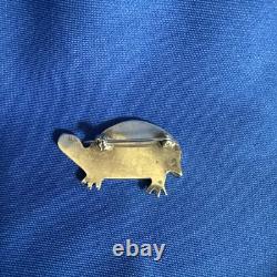 VTG Zuni Sterling Silver Turtle Pin Brooch Native American Mosaic Inlay Unsigned