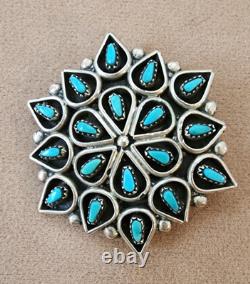 VTG Zuni Turquoise Pendant Necklace Sterling Silver 1.4 Arlita Lahi OS710