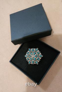 VTG Zuni Turquoise Pendant Necklace Sterling Silver 1.4 Arlita Lahi OS710