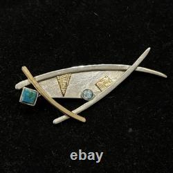 VTG sterling silver & mixed-metal brooch pendant, turquoise, opal, Native Amer
