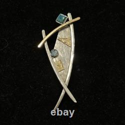 VTG sterling silver & mixed-metal brooch pendant, turquoise, opal, Native Amer