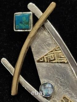VTG sterling silver & mixed-metal brooch pendant, turquoise, opal, Native Amer