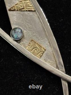 VTG sterling silver & mixed-metal brooch pendant, turquoise, opal, Native Amer
