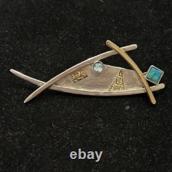 VTG sterling silver & mixed-metal brooch pendant, turquoise, opal, Native Amer